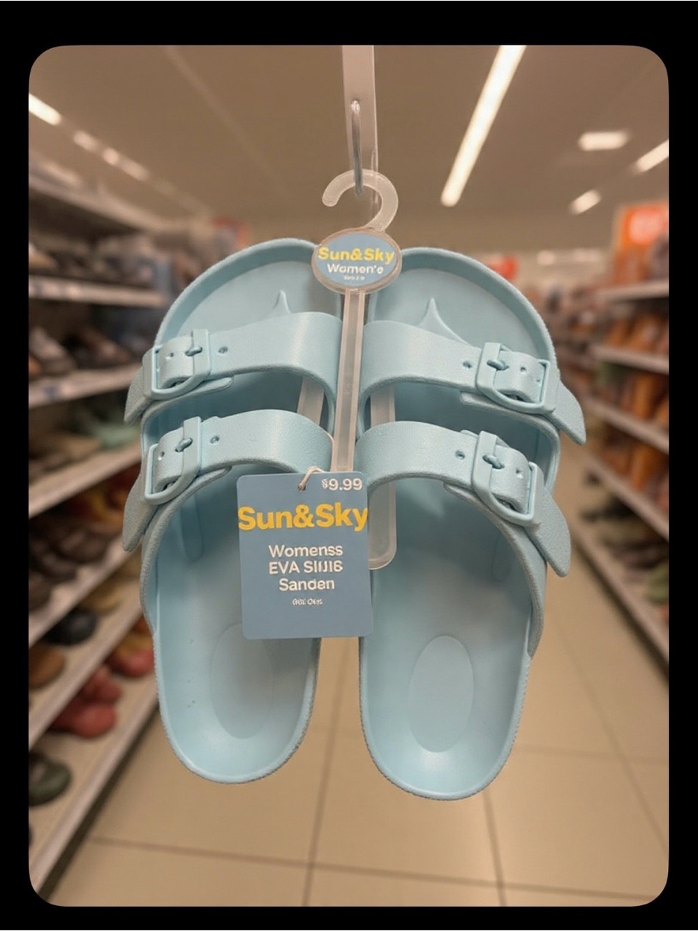 Sun & Sky Women's Light Blue EVA Double-Buckle Slide Sandals 7/8